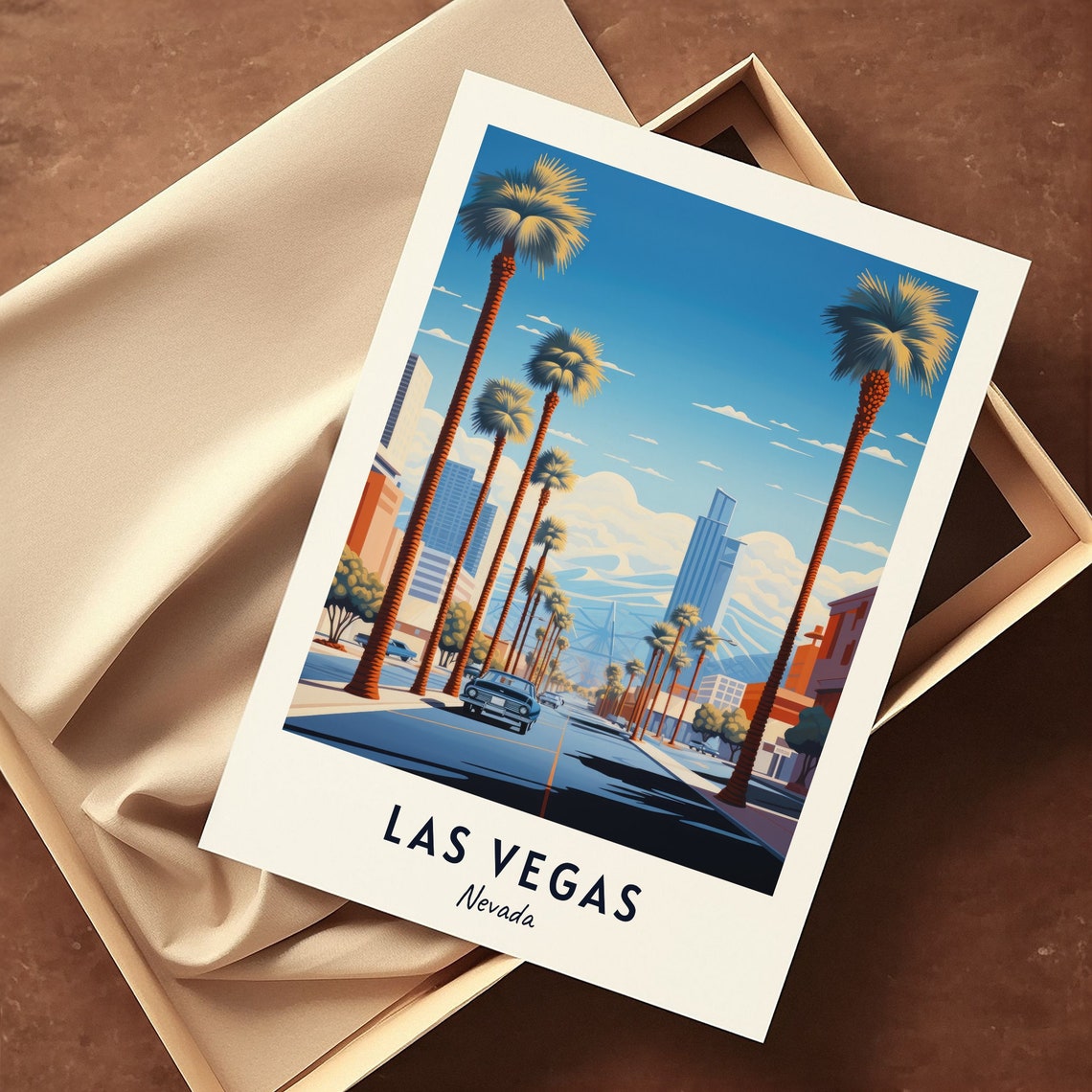 Las Vegas Nevada Palm Lined Downtown Boulevard Street Travel Poster - Image 3