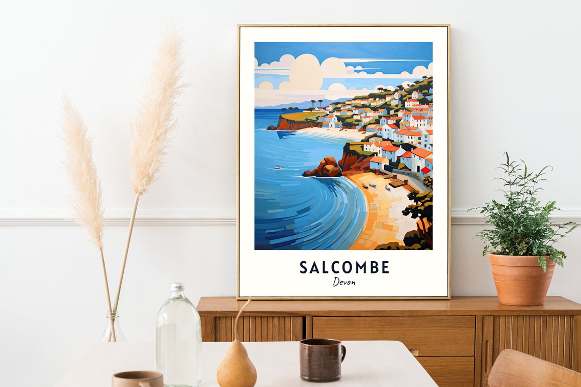 Salcombe Devon Cliffside Town and Turquoise Bay Travel Poster - Image 2