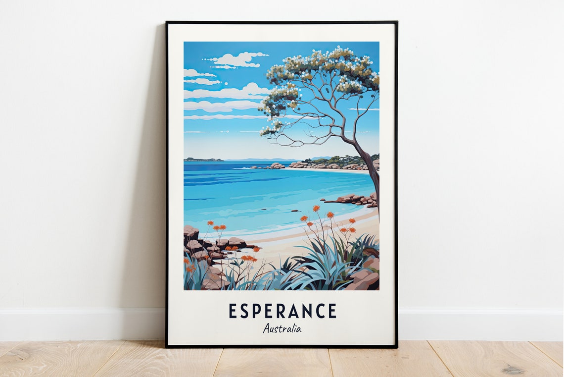 Esperance Australia Turquoise Beach Tree Seascape Travel Poster