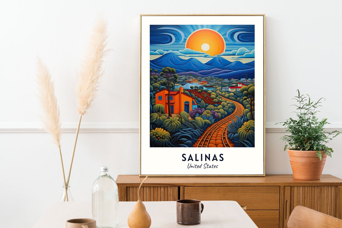 Salinas California Night Moonlit Countryside Road Hills Travel Poster - Image 2