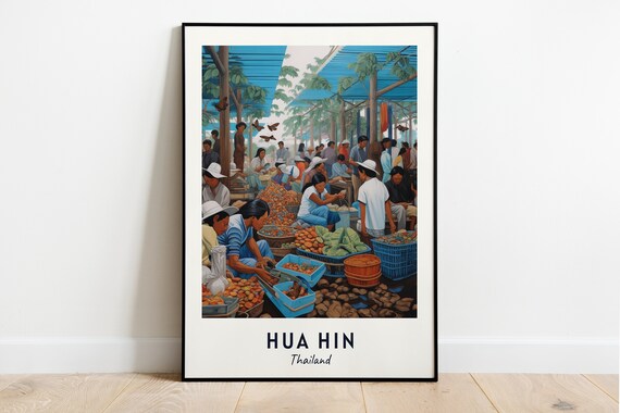 Hua Hin Thailand Bustling Market Scene Travel Poster Artwork