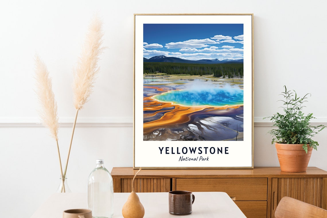 Yellowstone Rainbow Hot Spring Steaming at Midday National Park Poster - Image 2