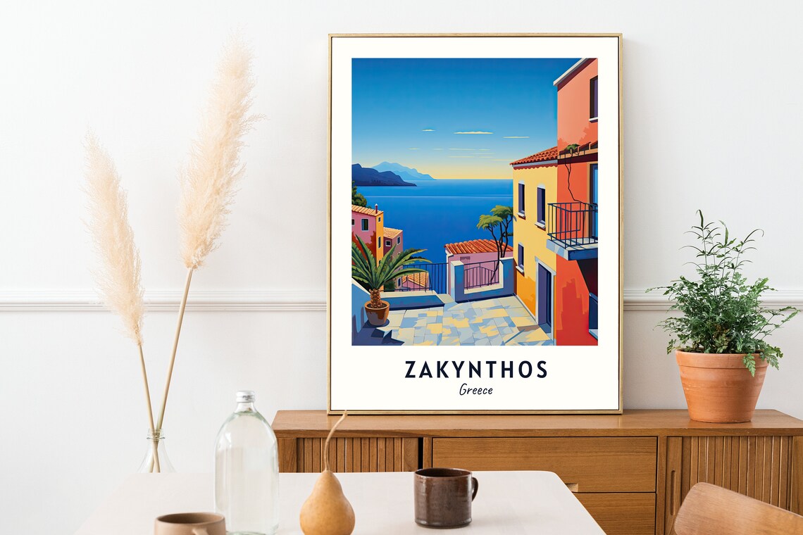 Zakynthos Greece Seaside Village Blue Ocean Island Travel Poster - Image 2