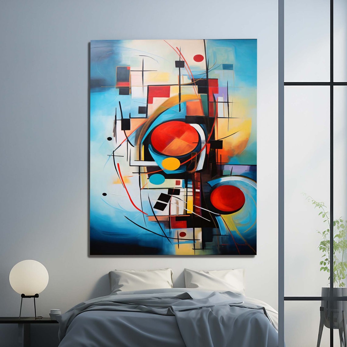 Blue Red Yellow Geometric Kandinsky Style Modern Abstract Wall Art - Image 2