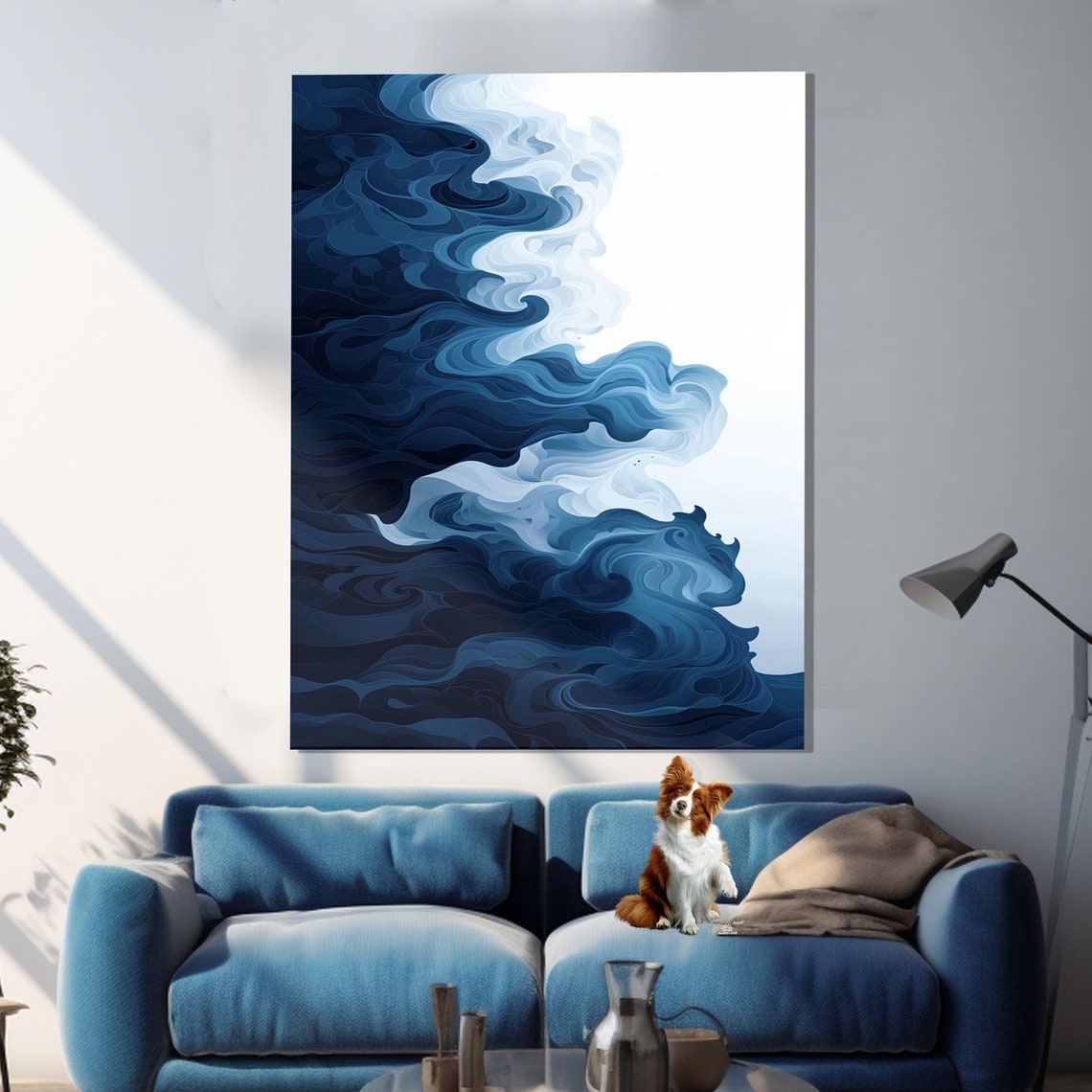 Midnight Blue Ocean Wave Swirl Abstract Fluid Blue Art Print - Image 2