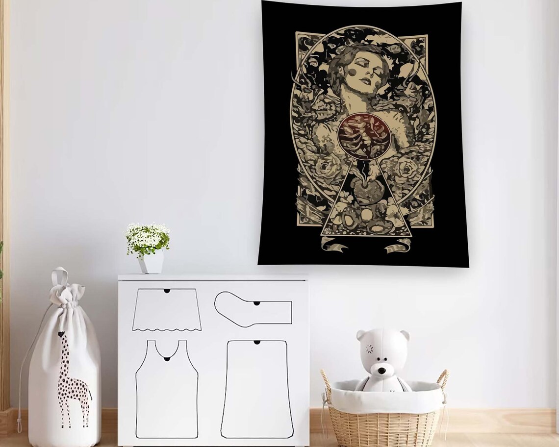 Art Nouveau Woman Roses Vintage Floral Portrait Black Gold Wall Art - Image 2