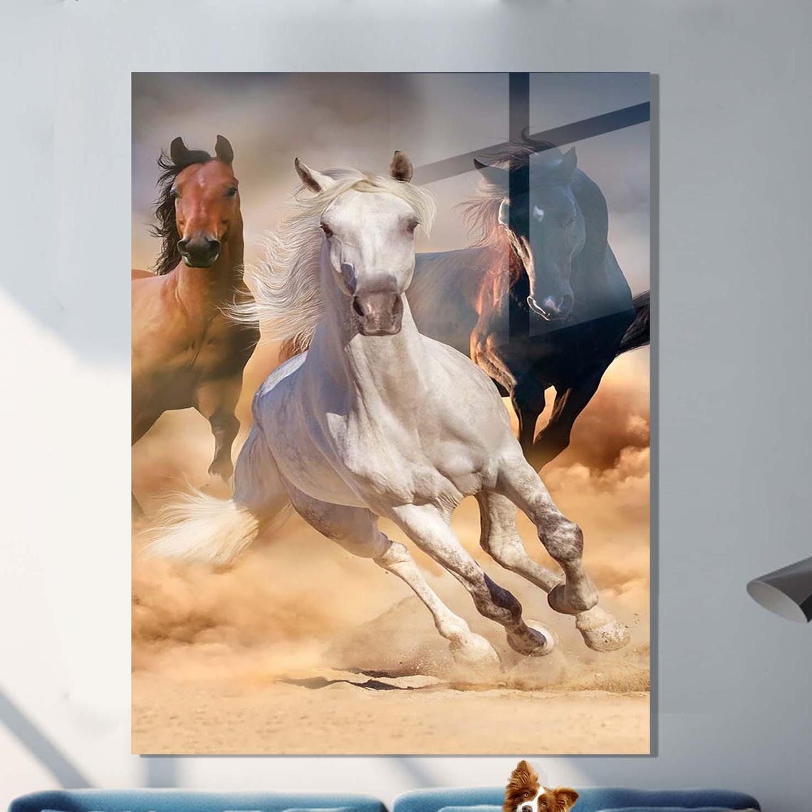 Galloping Horses Trio Wild Desert Dust Motion Dramatic Art Poster