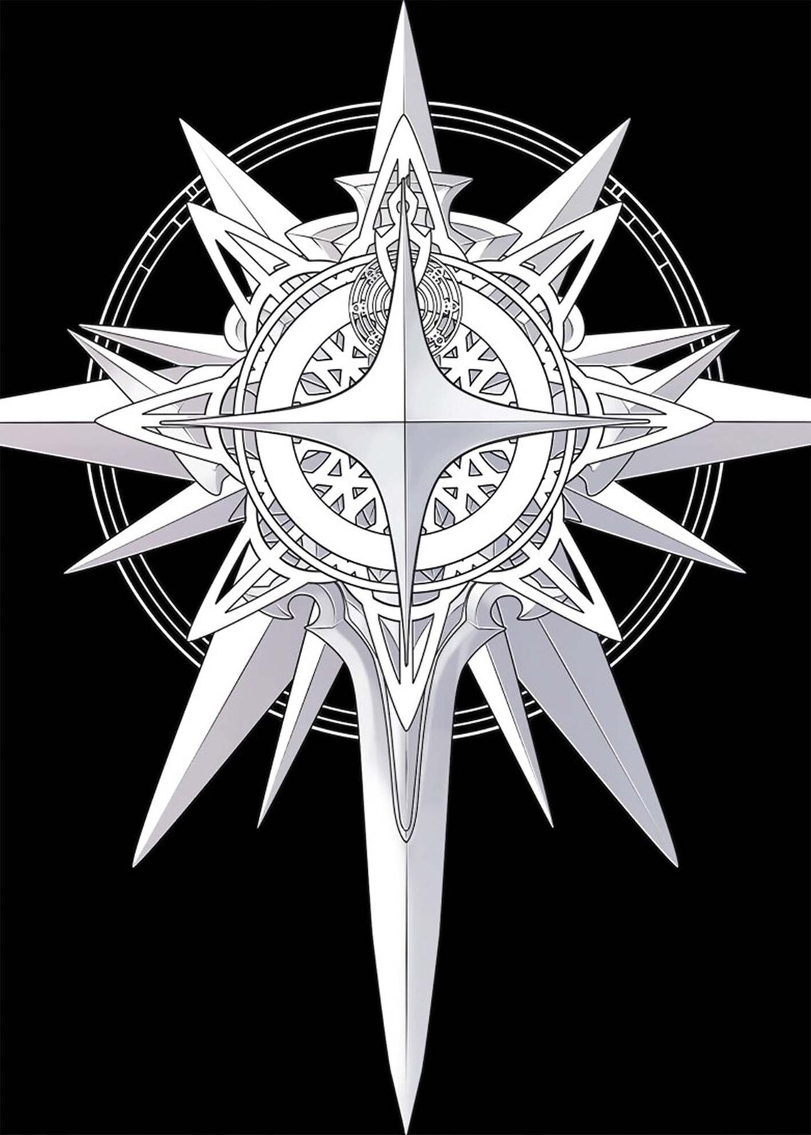 Gothic Compass Star Black White Occult Symbol Mystic Dark Art Poster - Image 2