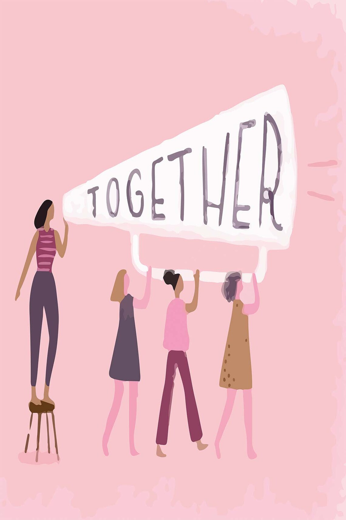 Together Women Empowerment Megaphone Pink Feminist Sisterhood Poster - Image 3
