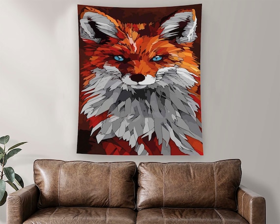 Geometric Red Fox Portrait Blue Eyes Modern Wildlife Animal Poster