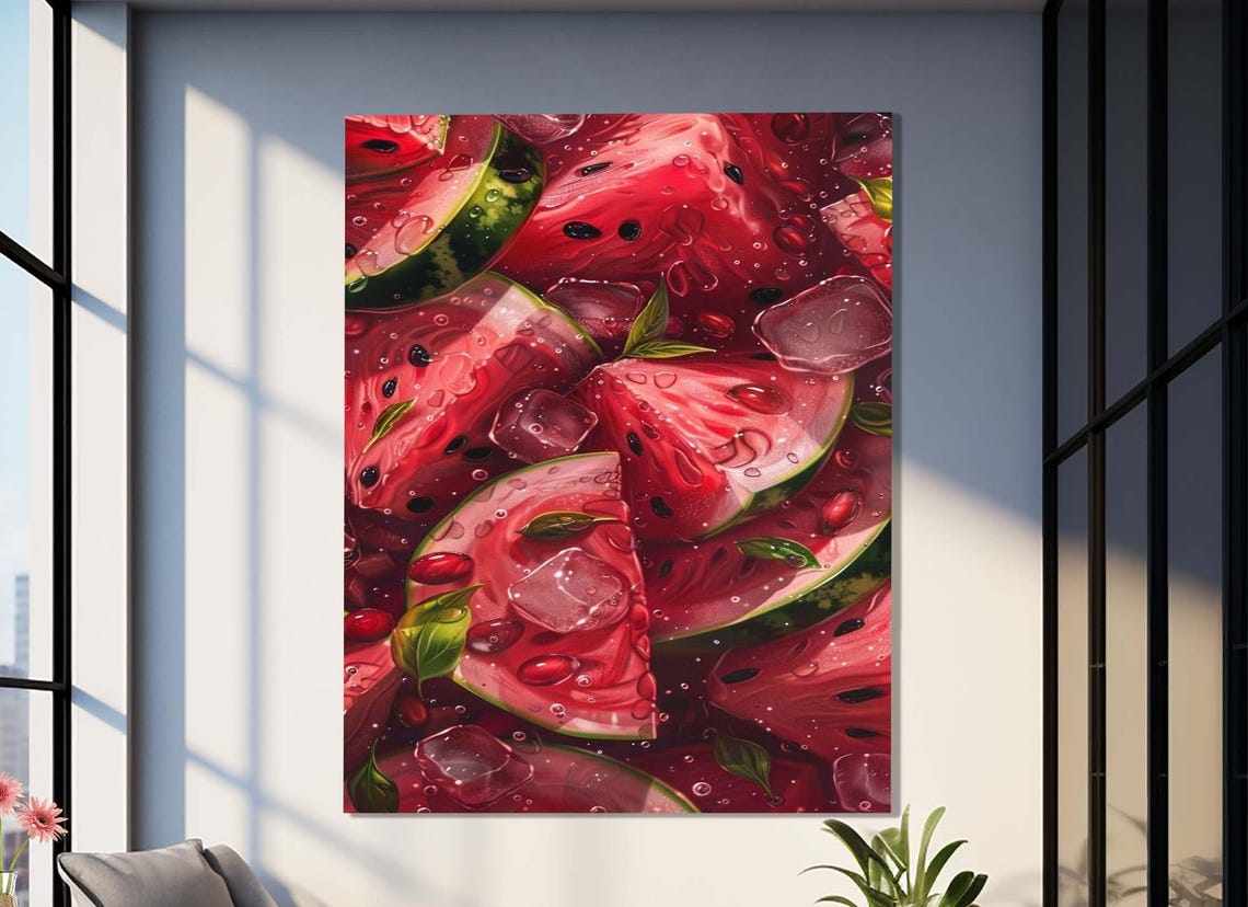 Fresh Watermelon Slices With Ice Summer Fruit Kitchen Wall Art