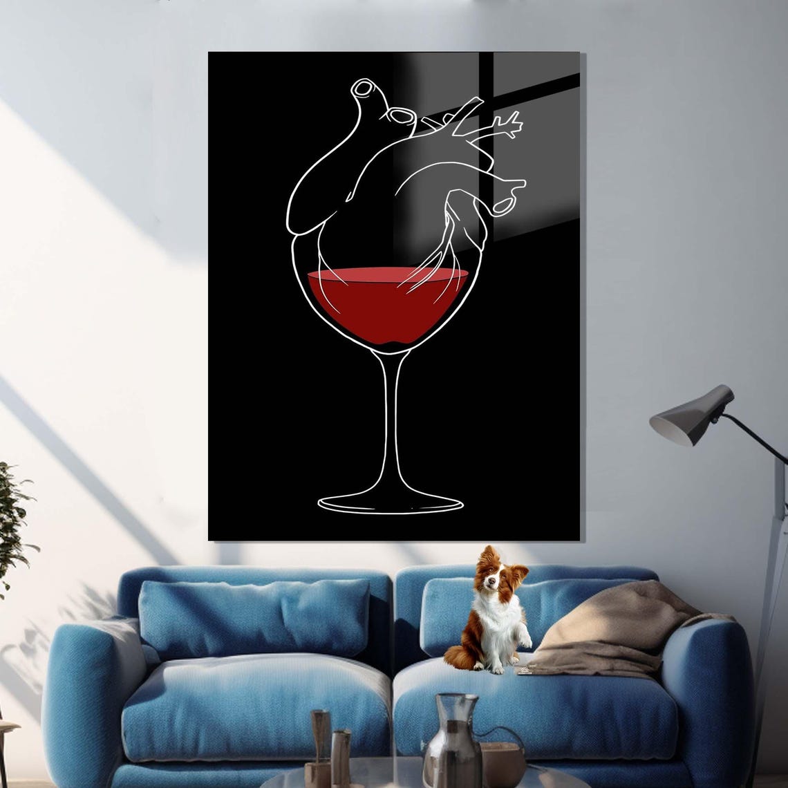 Wine Glass Heart Anatomy Minimalist Black Red Kitchen Wall Art - Image 3