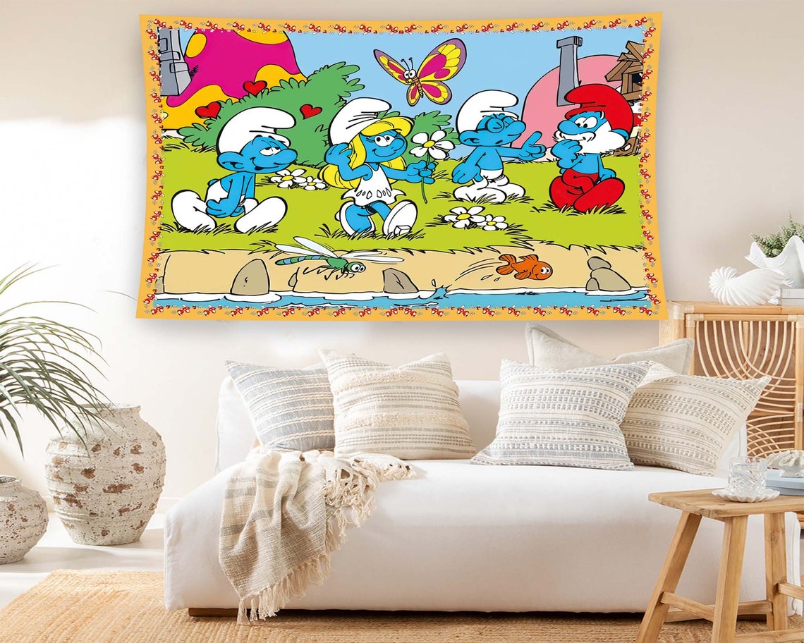The Smurfs Cartoon Characters Pond Butterfly Retro Kids Room Poster - Image 2