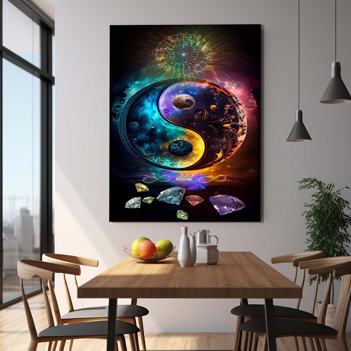 Yin Yang Galaxy Nebula Planets Cosmic Spiritual Energy Wall Poster