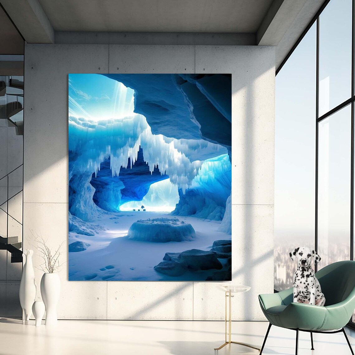 Blue Ice Cave Icicles Frozen Grotto Arctic Wonder Travel Poster - Image 2