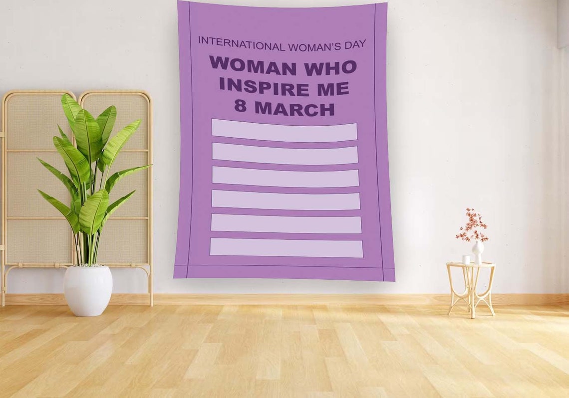 Womans Day 8 March Inspiring Women Purple Quote Tapestry Wall Art - Image 2