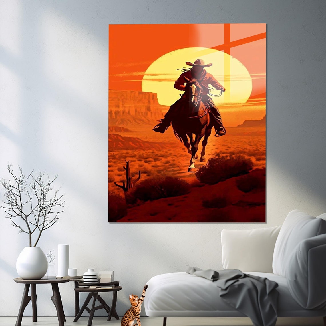 Cowboy Riding Horse Sunset Desert Canyon Western Gallery Poster - Image 3