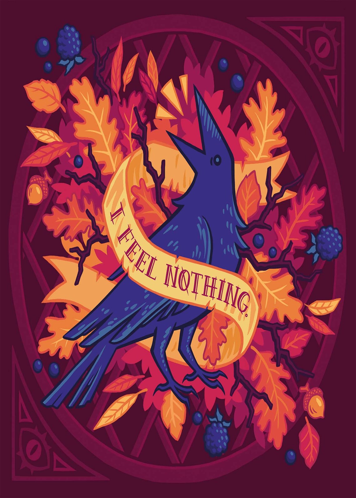 Dark Red Raven Autumn Leaves I Feel Nothing Quote Tapestry Wall Art - Image 3