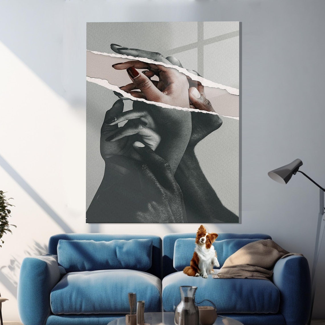 Black White Holding Hands Torn Paper Effect Artistic Gallery Poster - Image 3