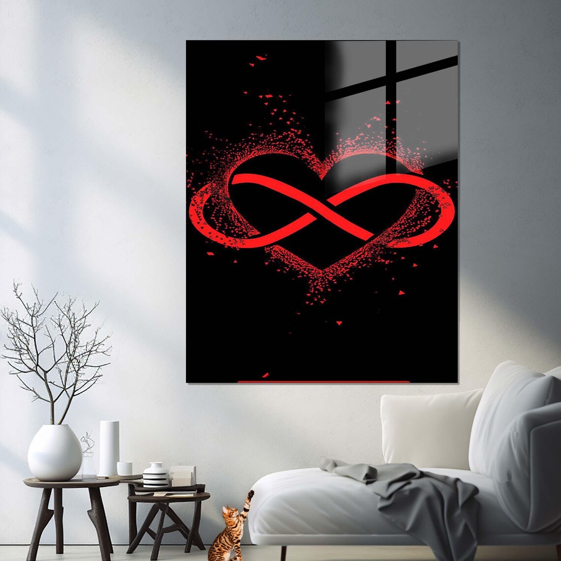 Red Infinity Symbol Inside Heart Of Particles On Black Love Wall Art - Image 3