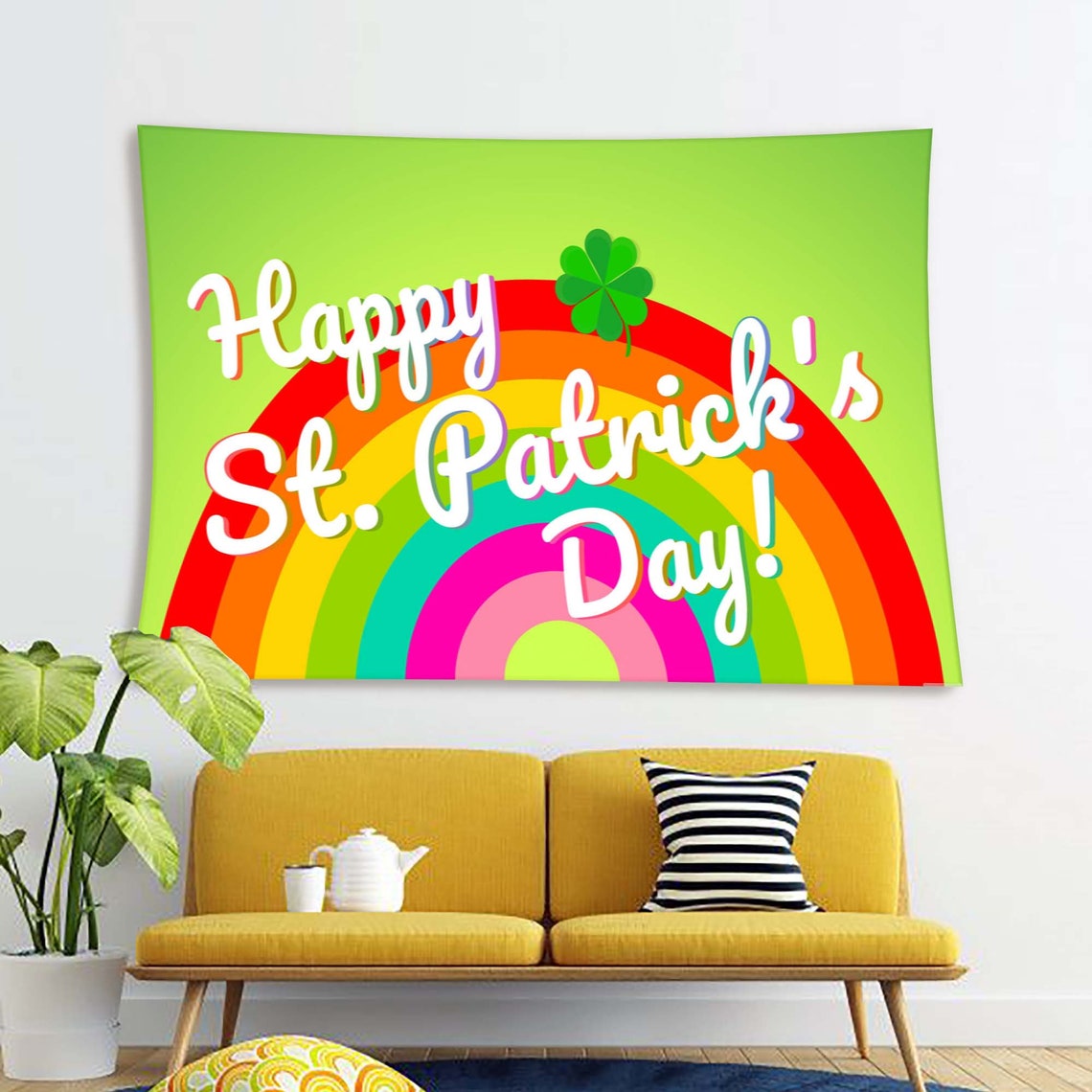 Happy St Patrick's Day Rainbow Clover Holiday Wall Art Poster - Image 2