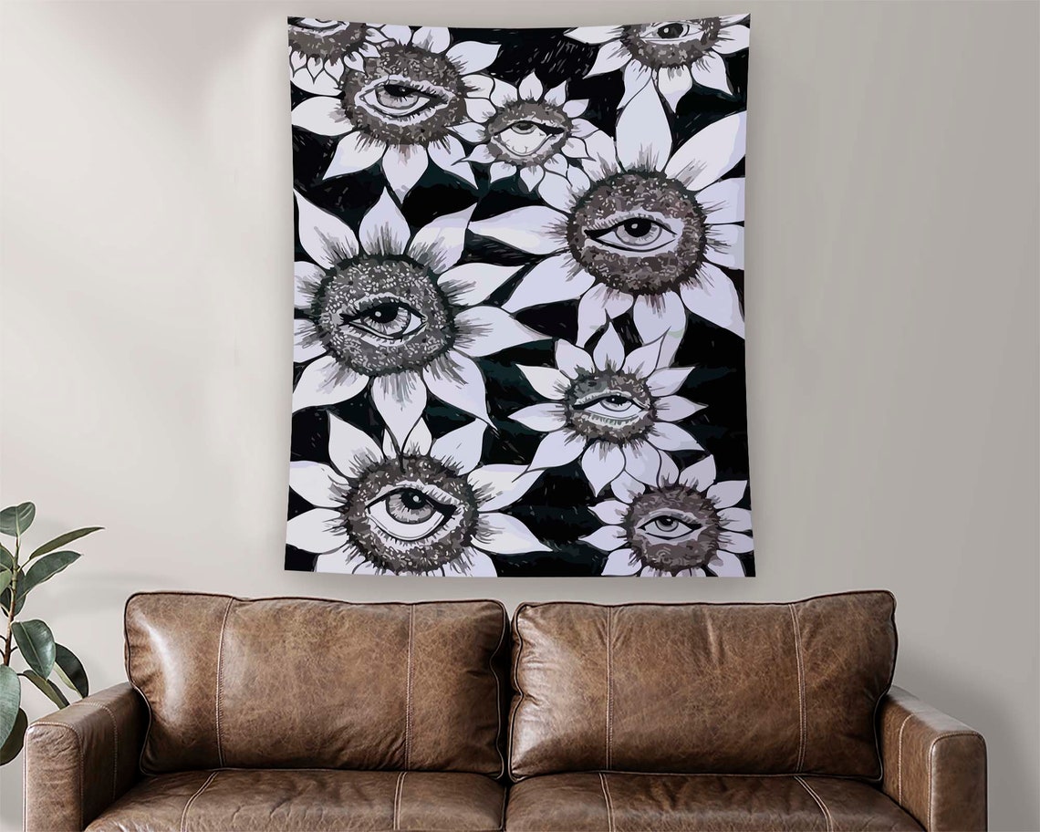 Gothic Sunflower Eyes Black White Surreal Occult Floral Poster - Image 2