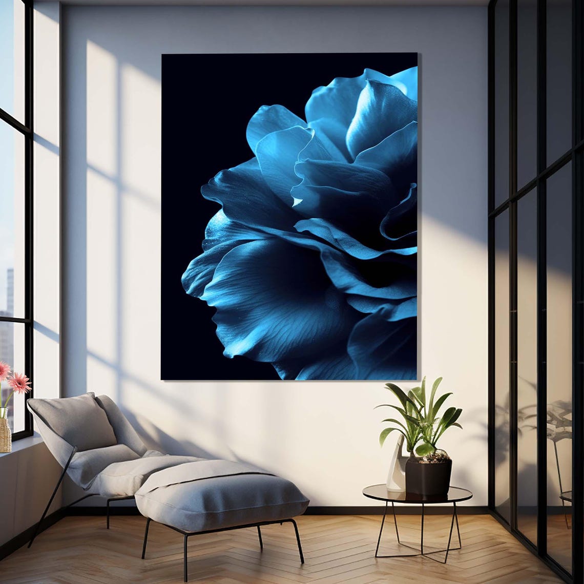 Giant Blue Flower Close Up Dark Moody Floral Art Gallery Poster - Image 3