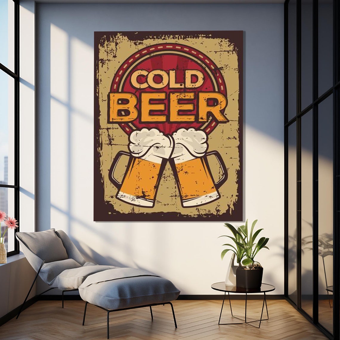 Vintage Cold Beer Sign Retro Brewery Mugs Pub Wall Art Poster - Image 2