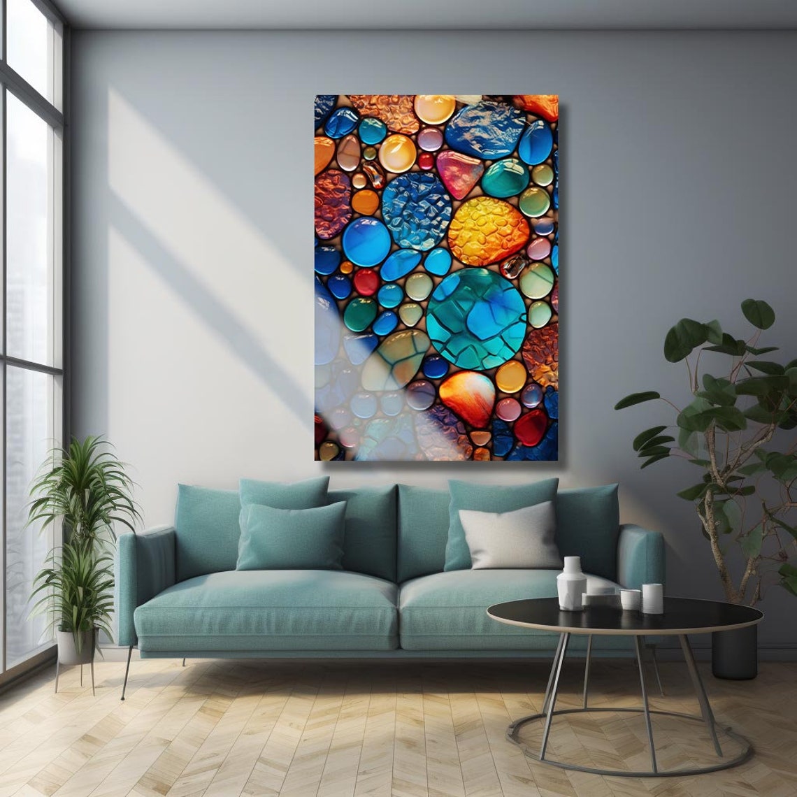 Vibrant Glass Mosaic Pebbles Abstract Fractal Modern Art Poster - Image 2