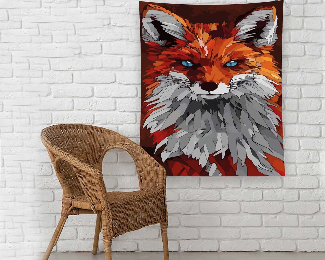 Geometric Red Fox Portrait Blue Eyes Modern Wildlife Animal Poster - Image 2