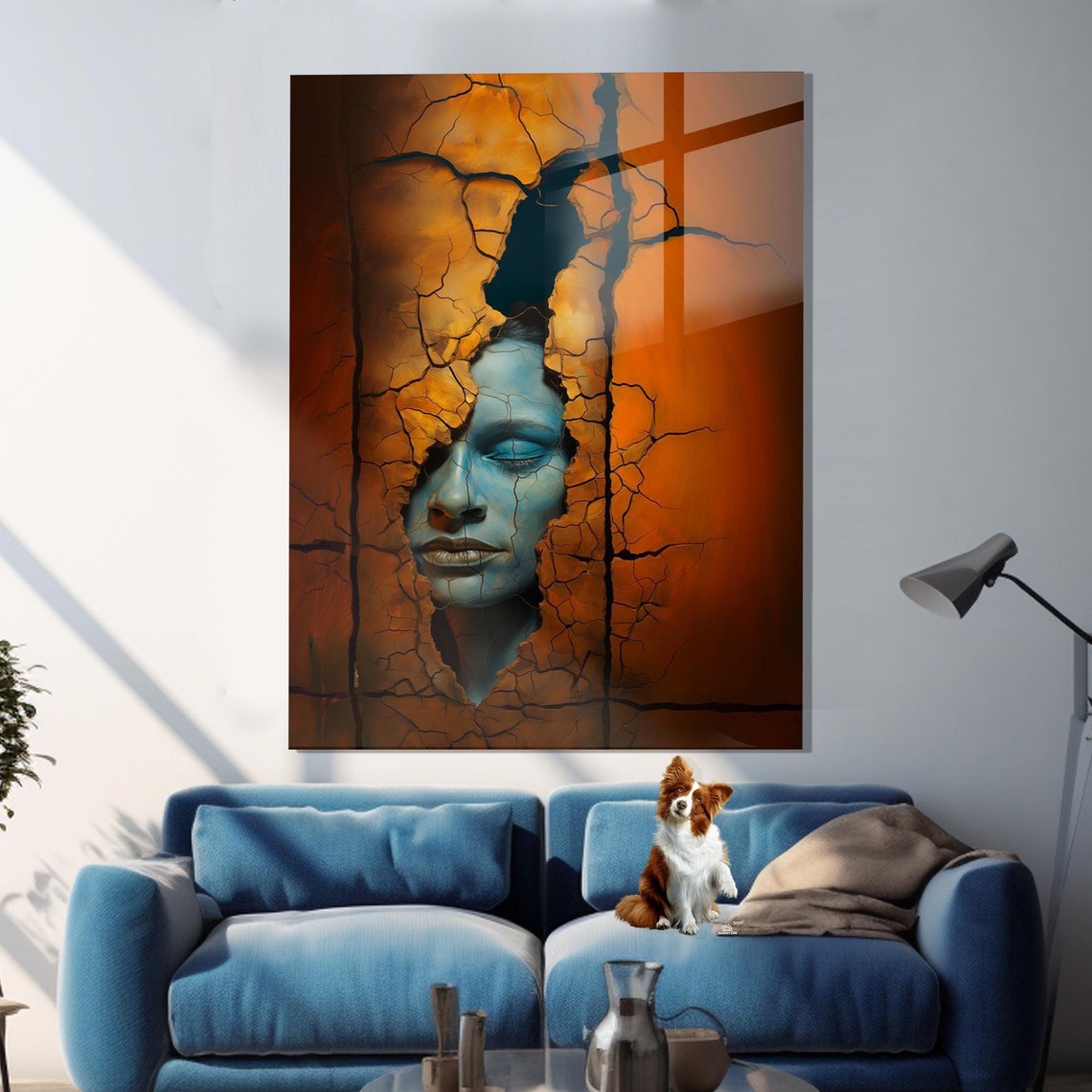 Cracked Earth Wall Revealing Blue Face Surreal Abstract Gallery Poster - Image 3