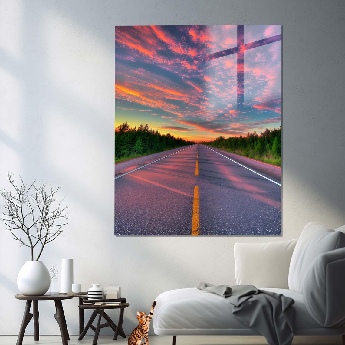 Pink Sunset Highway Open Road Through Evergreen Forest Travel Poster - Image 3