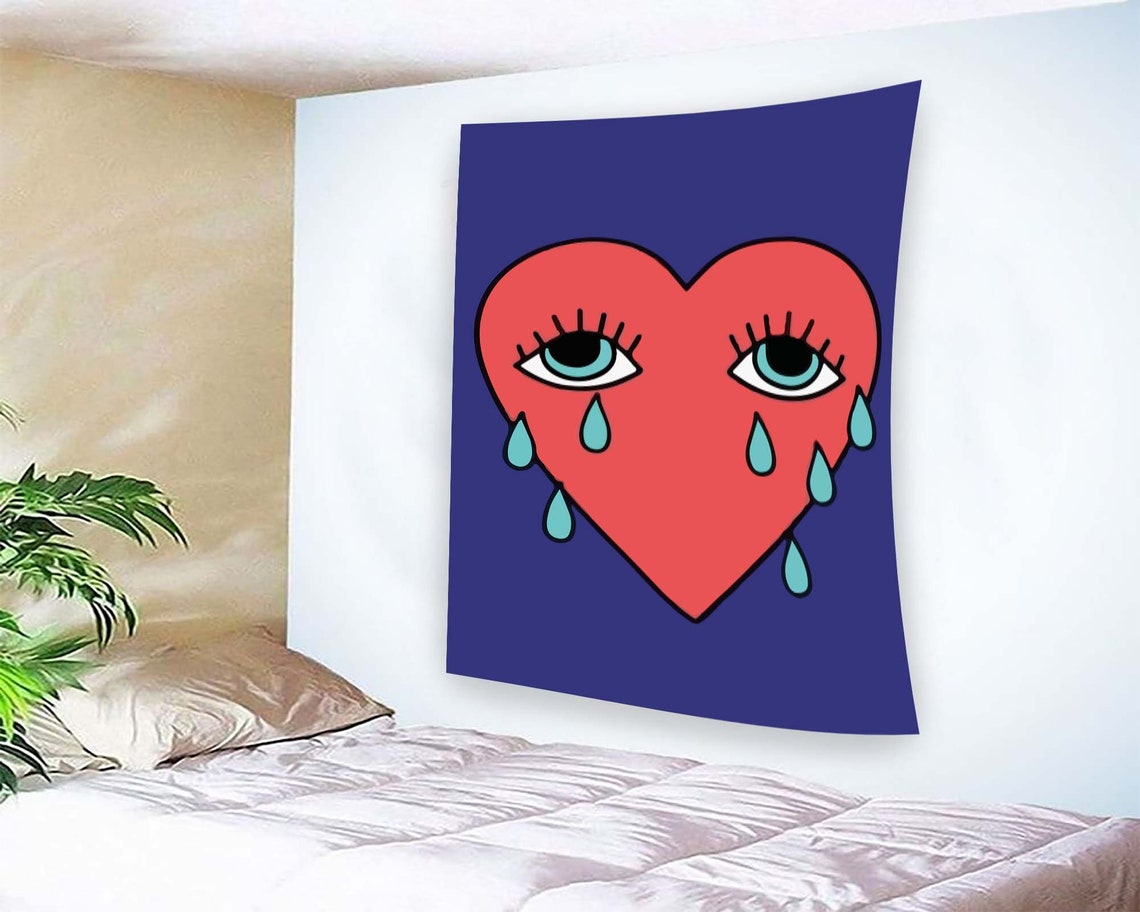 Crying Heart With Eyes Teal Tears Red Cartoon Pop Art Wall Art - Image 2