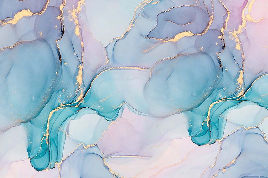 Pastel Blue Pink Marble Gold Veins Abstract Ink Modern Luxury Wall Art - Image 3