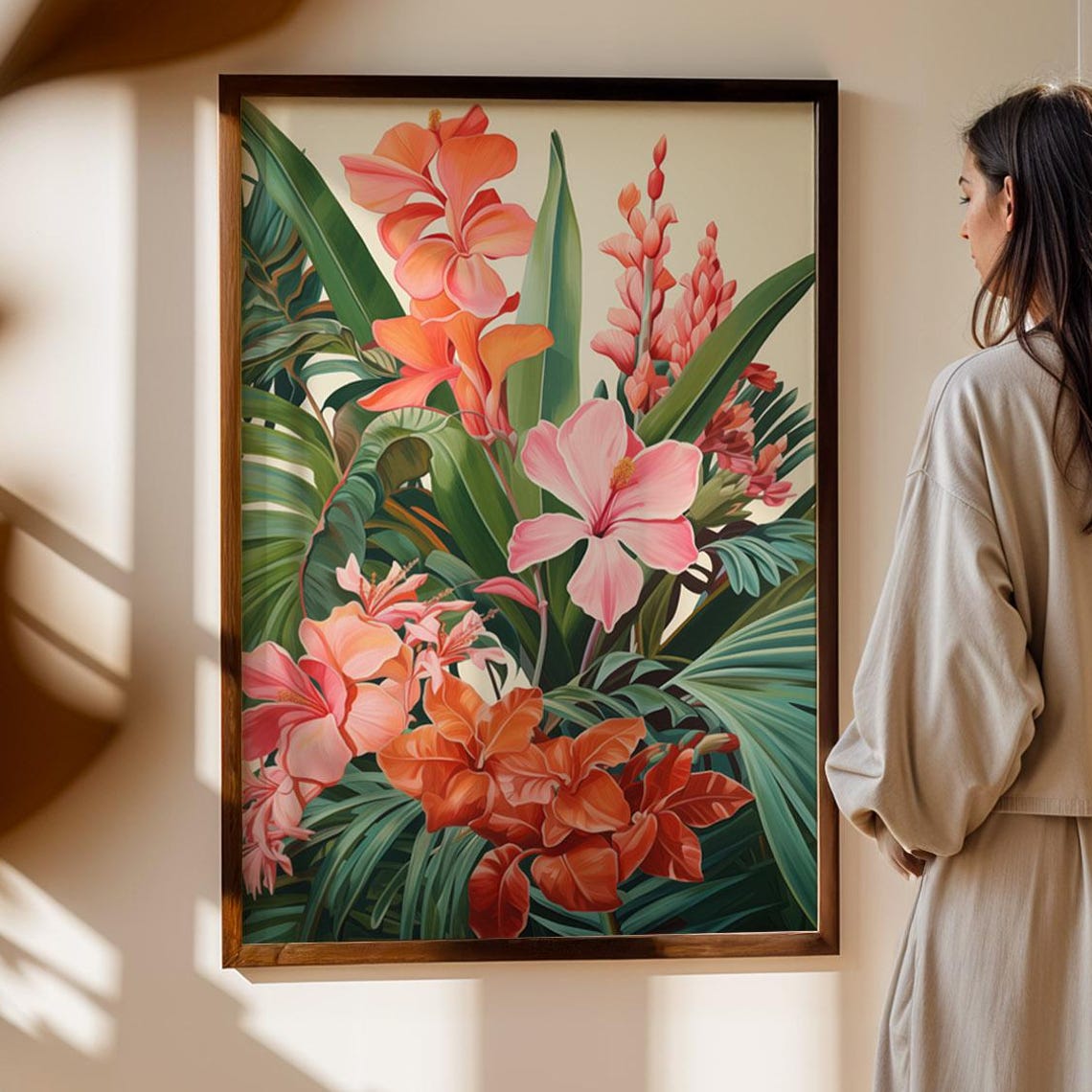 Botanical Flower Poster Tropical Bouquet Art Print Illustration For Bedroom Or Bathroom Lush Drawing And Instant