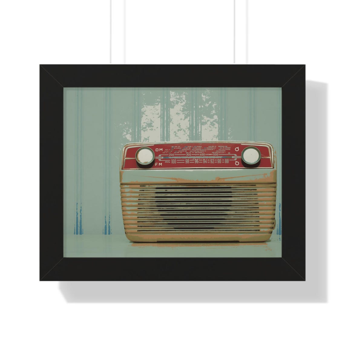 Cream and Red Mid-Century Vintage Radio With Tuning Dial Poster - Image 2