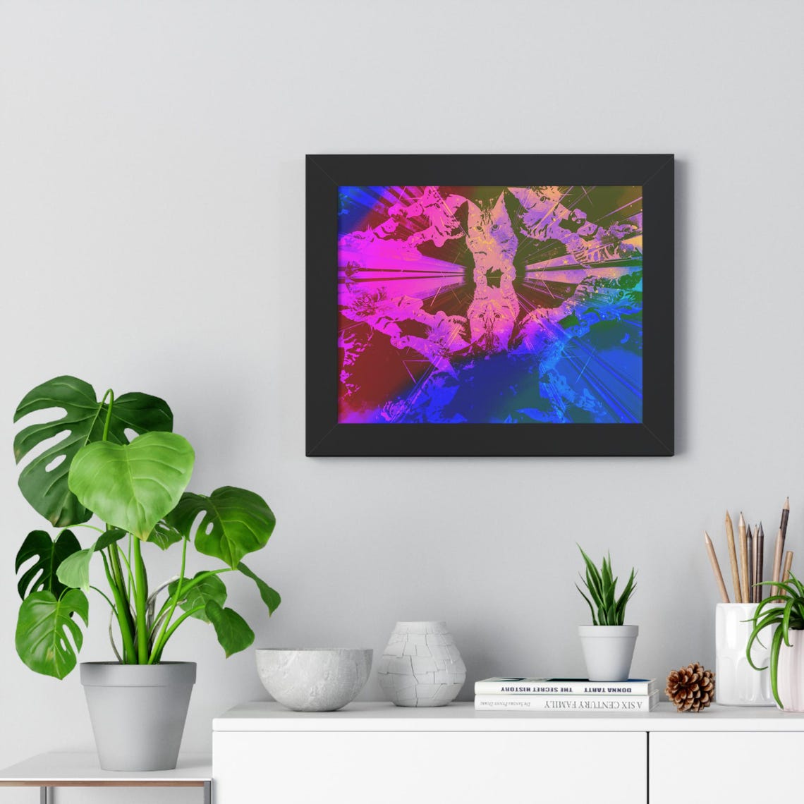 Psychedelic Abstract Neon Cats in Kaleidoscope Style Framed Poster - Image 4