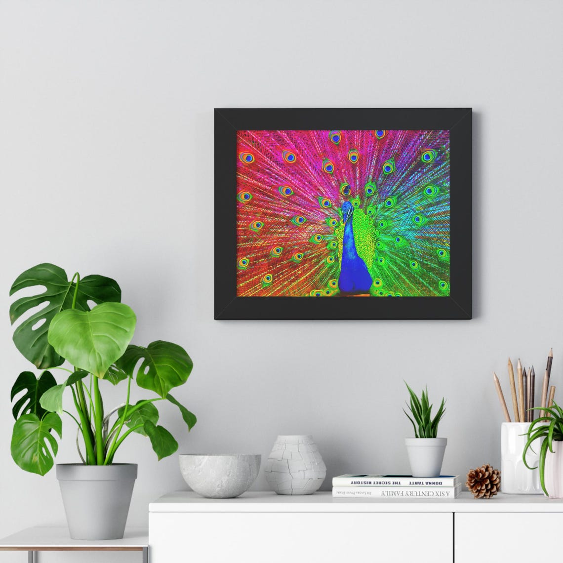 Vibrant Rainbow Peacock Display With Fanned Tail Framed Poster - Image 4