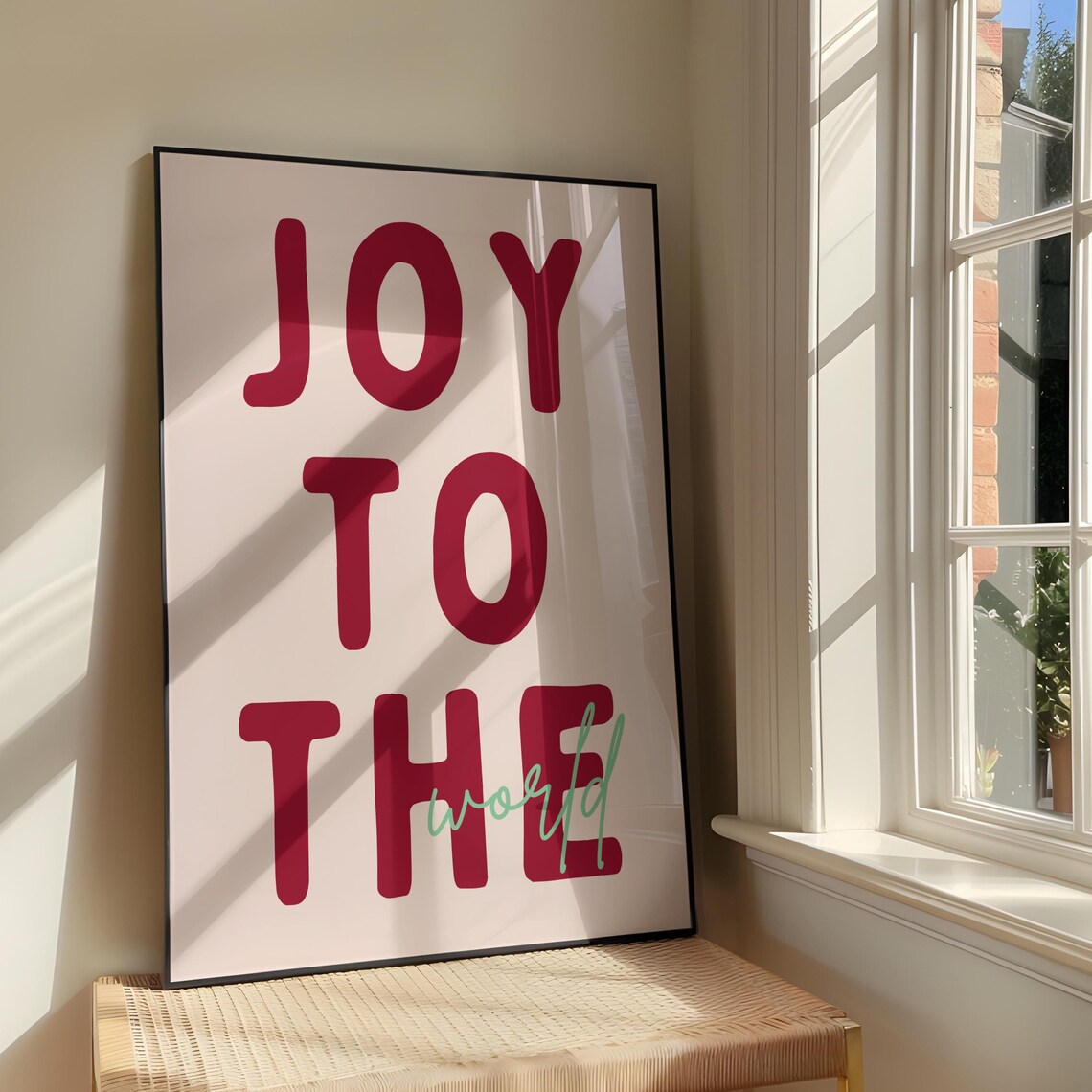 Joy To The World Bold Red Lettering Christmas Holiday Quote Poster