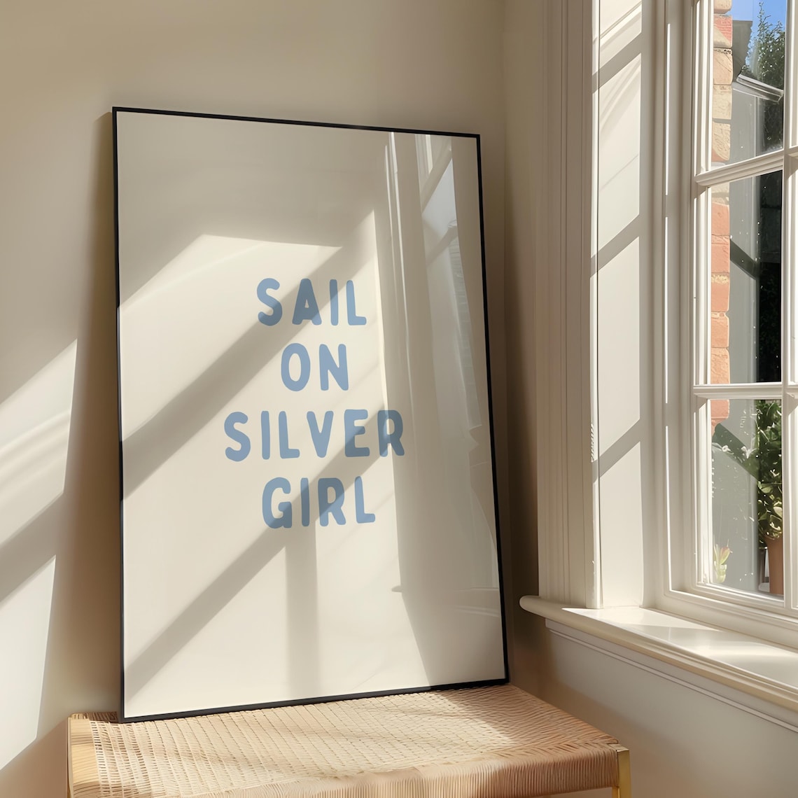 Sail On Silver Girl Blue Retro Coastal Typography Quote Poster