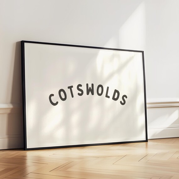 Cotswolds Landscape Wall Art Print Farmhouse Place Name Horizontal Artwork Bold Poster Design