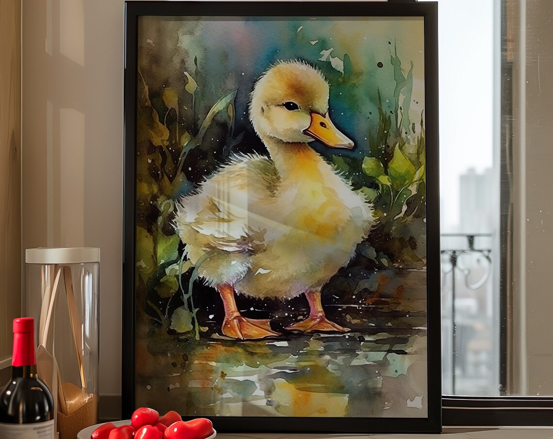 Sweet Baby Duckling Watercolor Yellow Duck Bird Nursery Poster