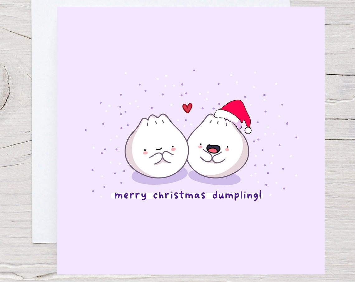 Kawaii Dumpling Christmas Pun Poster with Santa Hat Lavender Backdrop