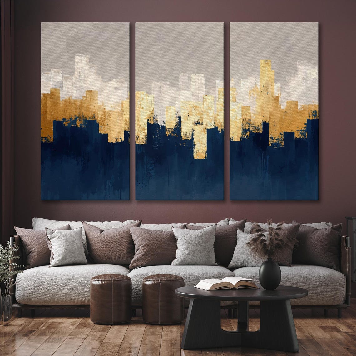 Abstract Gold and Navy City Blocks Skyline Modern Luxury Art Poster - Image 6