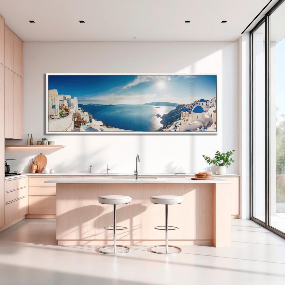 Santorini Greece Panoramic Coast With Blue Domes Triptych Poster - Image 2
