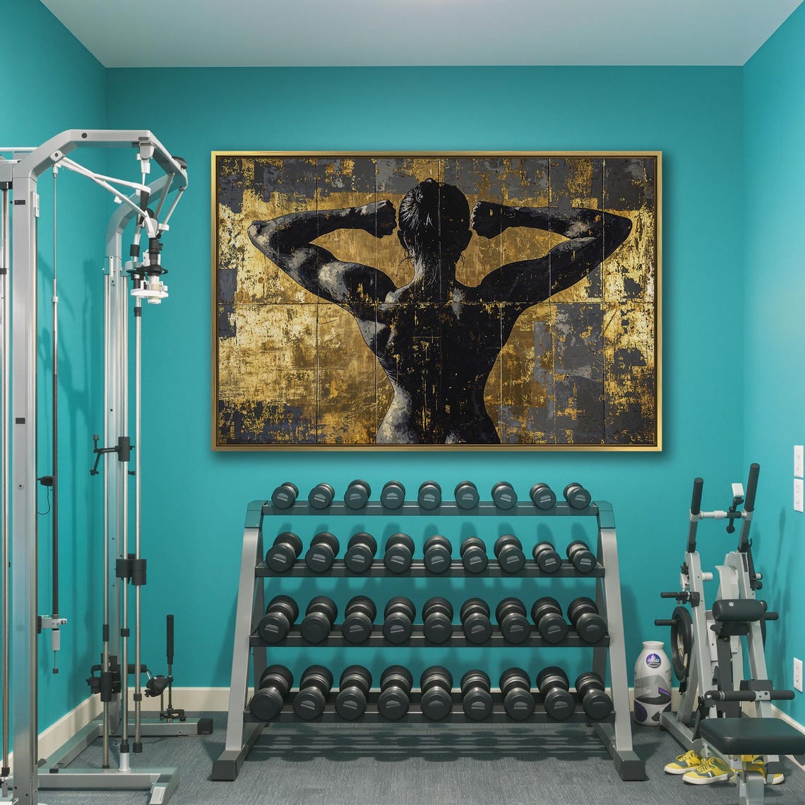 Woman Showing Sculpted Back Muscles Double Biceps Gold Style Poster - Image 3
