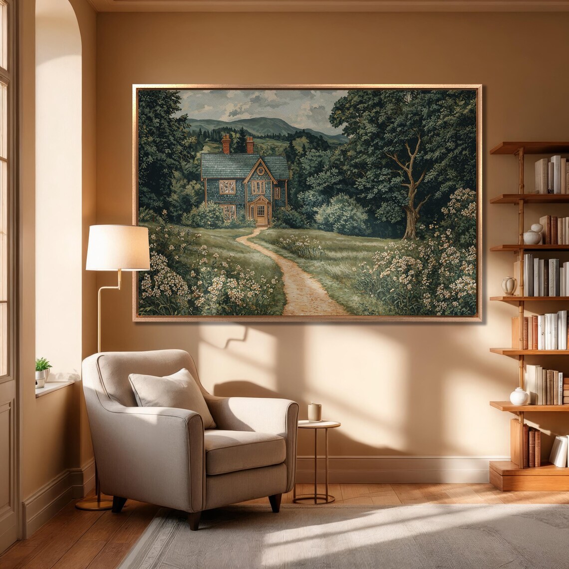 Blue Wooden Cottage In Wildflower Meadow Country Landscape Poster - Image 6