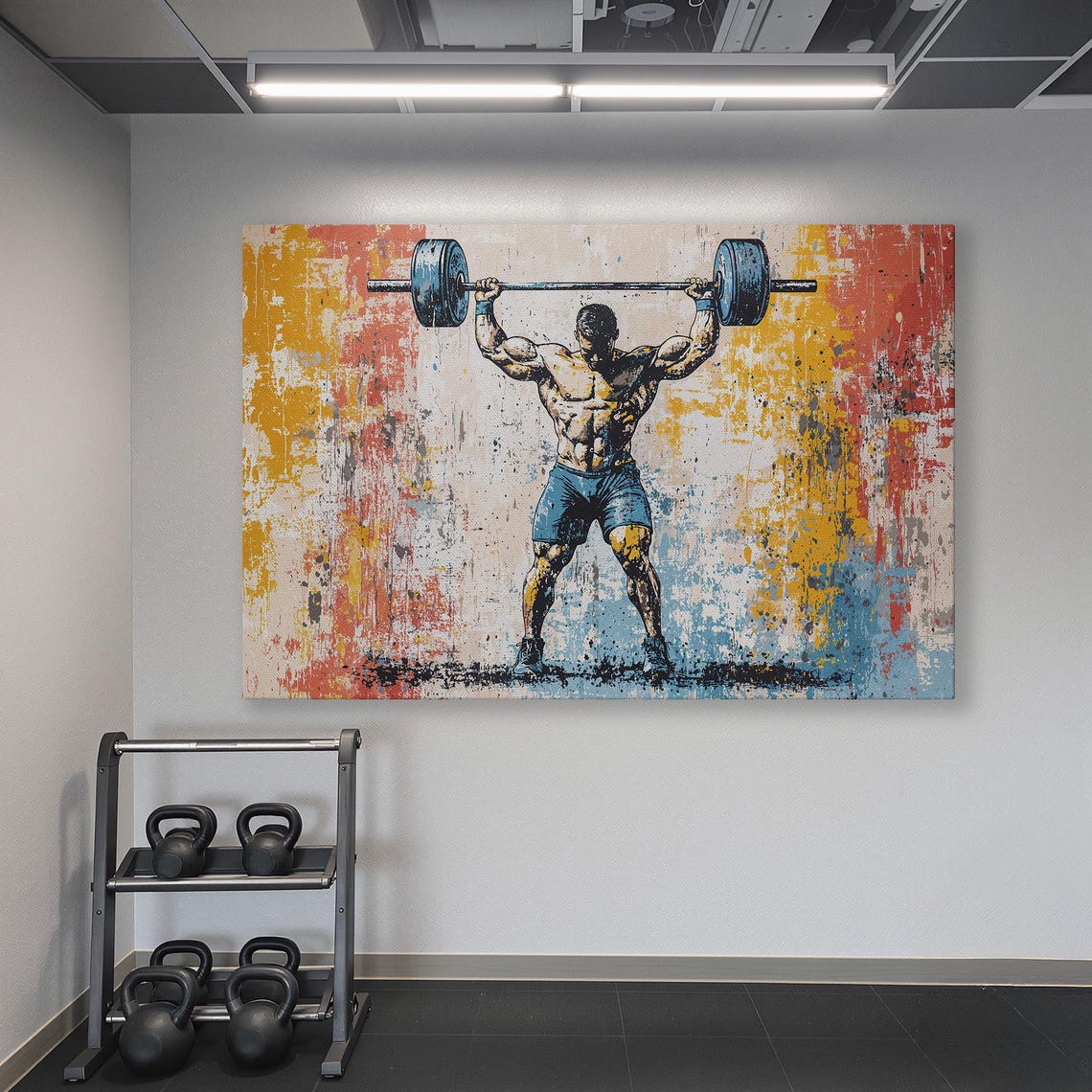 Man Pressing Loaded Barbell Overhead On Distressed Vintage Poster - Image 6