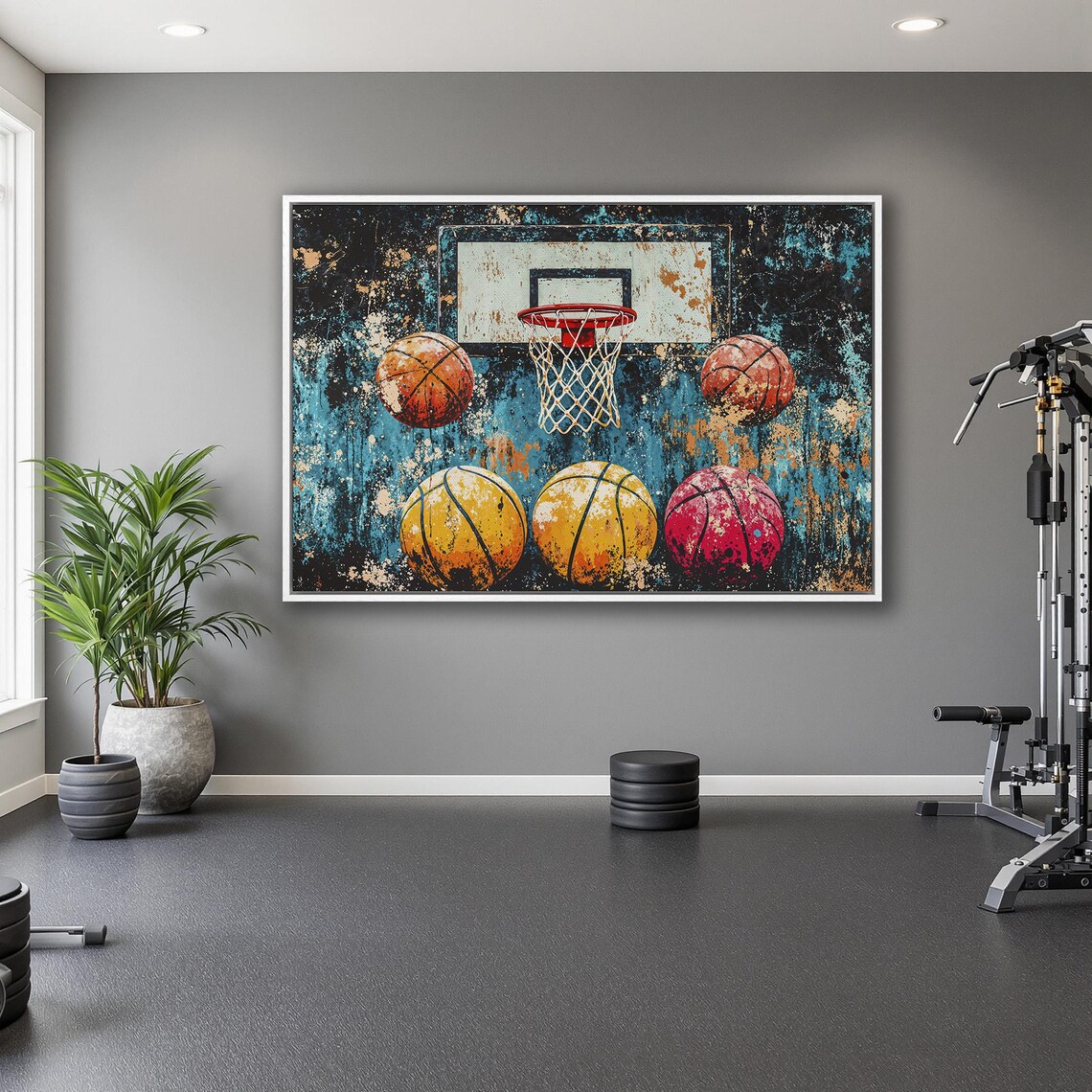 Basketball Hoop Surrounded By Five Colorful Balls Sports Poster - Image 5