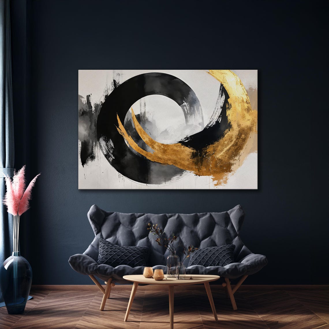 Black and Gold Bold Enso Circle Abstract Brush Stroke Art Poster - Image 4